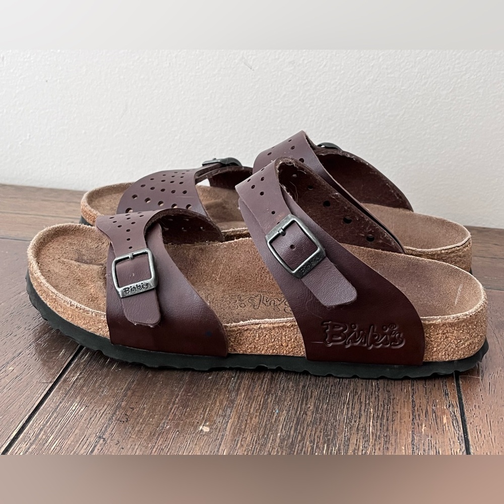 Women's Brown Double Strap Cork Slide Sandals